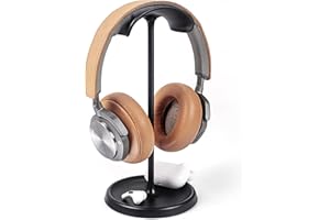 QINCOON Soporte Auriculares, Soporte Curvo para Auriculares con Bandeja de Almacenamiento, Stand Headset para Juegos para AirPods MAX, Beats, Bose, Sennheiser, Sony y más (Negro)