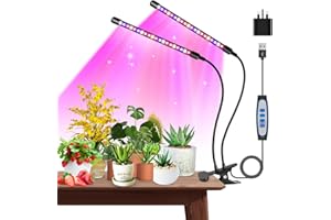 Garpsen Grow Lights for Indoor Plants, 40 LEDs Full Spectrum Led Grow Light, 2 Heads Clip Plant Light for Seedings, with Auto ON/Off 6/12/16H Timer, 5 Dimmable Levels (460nm/660nm/3000K)