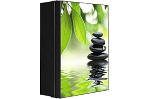 banjado® XXL Medizinschrank abschliessbar mit Motiv Steine&Relax 35x46x15cm - großer Arzneischrank/Medikamentenschrank aus Metall zur Medikamenten Aufbewahrung - Apothekerschrank mit 3 Schlüsseln