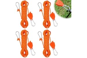 URHELP 4 Stück 4mm Rope Seilratsche mit Haken, Reflektierend Abspannseile mit Seilspanner, Einstellbare Sonnensegel Spanner, Camping Zubehör, Windfestes Seil für Sonnensegel Wäscheleine