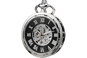 TREEWETO Montre de poche pour homme - Cadran squelette steampunk - Engrenages visibles - Mouvement mécanique ouvert