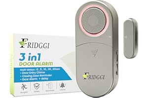 FRIDGGI 3in1 – Door Alarm with Delay 0/5/10/30/60 Seconds, 2/5 Minutes, Close Door Reminder, 80 to 120 dB, Time Delay Door Chime When Left Open, Prevent Doors Ajar, for Home/Pool/Shop (Grey)