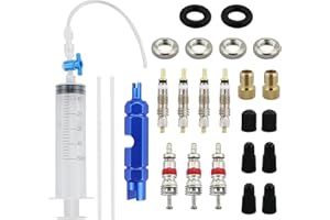 DNDGDLUA Biciclette Siringa per Liquido Sigillante per Tubeless 60 ML, Strumento di Rimozione Valvola, Compatibile con Sigillanti Stans Kit Montaggio Tubeless Include 8 nuclei e 8 cappucci delle valvole Presta