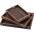 TOPZEA 3 Pack Wood Serving Tray with Handle, Farmhouse Wooden Coffee Table Trays Decorative Breakfast Tray for Bed, Couch, Ottoman, 3 Size