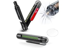 DATEFUN Martillo de Emergencia Coche con Tarjeta de Estacionamiento Temporal - 3 en 1 Rompe Cristales y Cinturones - Multifunción Martillos de Seguridad para Automóvil, Autobús (Black)