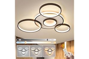 YYUTLUO Lámpara Techo LED Moderna, Ø70cm Lámpara Multicírculo Negra, 58W Regulable Continuo 3000-6000K, Lámpara Redonda De Metal + Acrílico, Dormitorio Sala Niños Oficina Estudio Cocina (5 Anillos)