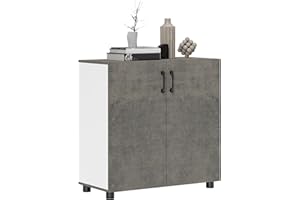 HOMCOM Aparador de 2 Puertas de Cierre Suave Aparador de Salón con Estante Mueble Auxiliar para Cocina Dormitorio Entrada 80x37x80 cm Gris Cemento y Blanco Brillo