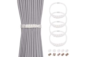 Pretty Jolly 4 Pack Natural Cotton Rope Curtain Tiebacks Elegant Boho Style Magnetic Drape Tie Backs Soft Hand-Woven Rope Curtain Holdbacks for Home & Office Drapery (Cotton knot-04)