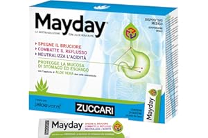 Zuccari Mayday Gastrosoluzione, 24 Stick-Pack da 10ml, Con Aloe Vera a Doppia Concentrazione, Sodio Alginato e Bicarbonato di Sodio, Sollievo per Reflusso Gastroesofageo e Iperacidità