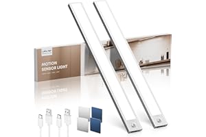 LROLTEF Reglette LED Lampe Cuisine sous Meuble avec Detecteur de Mouvement Interieur - 40CM 2200mAh Lumiere Placard sans Fil Rechargeable - Eclairage Veilleuse pour Dressing Escalier Armoire | 2 Pack