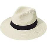 Lanzom Women Wide Brim Straw Panama Roll Up Hat Fedora  display picture 3