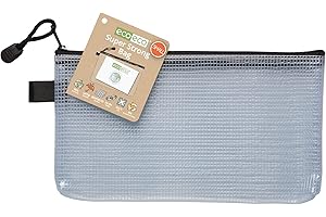 eco-eco Small DL 95% Recycled Super Strong Bag, Waterproof Mesh Tuff Bag, Reinforced Black Zip Closure, Black/Clear