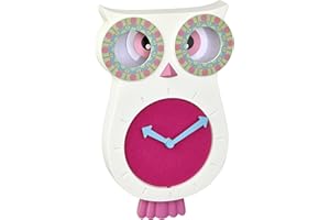 TFA Dostmann Kinder-Wanduhr Lucy, 60.3052.02, geräuscharm, Pendeluhr, in Eulen-Form, ideal für das Kinderzimmer, pink, (L) 207 x (B) 62 x (H) 332 mm