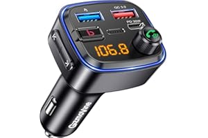 Gizmovine Transmisor FM Bluetooth Coche con Refuerzo de Graves, Parrot Manos Libres, Adaptador Mechero para Musica Radio, USB C PD 30W + QC3.0 18W, Aparato Reproductor MP3, Accesorios para Vehículos