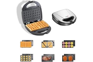 OKYUK Sandwichmaker mit 6 wechselbaren Platten, 750W Sandwichtoaster Waffeleisen mit Antihaftbeschichtung für Frühstück, Panini und Grillen