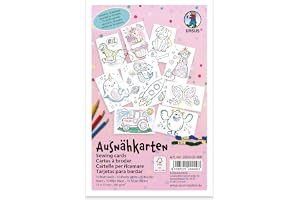 Ursus 28300099F – sykort för barn, 10 vita broderikort med förtryckta motiv för broderi och målning, ca 11 x 17 cm lång