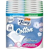 Foxy Cotton Toilet Paper, 28 Rolls, 5 Ply with Real Cotton Fibars, FSC Certified, Recyclable Pack Produced with Recycled Plas