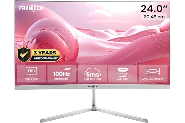 FRONTECH Ultima Series 24 Inch Curved LED Monitor| Refresh Rate 100Hz, VA Panel, 1800R Curve | Full HD 1080p, Bezel Less Desi
