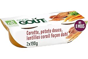 GOOD GOÛT - Carottes, Patates Douces, Lentilles Corail Façon Dahl - Plat Cuisiné Pour Bébé - Dès 8 Mois - Purée Moulinée - Fabriqué En France - Bols Micro-Ondables - 2x190g