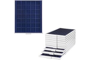 PROPHILA COLLECTION Prophila Caja de Monedas Gris 35 divisiones angulares para Monedas de hasta 36 mm (10 Euro, 10 DM, 5 Rubel), Inserto Azul