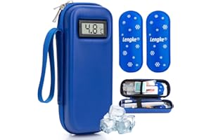 SUNMON Insulin Cooler Travel Case with °C Temperature Display, Compact Diabetic Supplies Cooler Travel Case Organiser Storage EVA Waterproof Insulin Pen Cooler case,Insulation Medication Cooler(Blue)