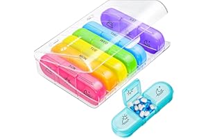 WINBEST Pudełko na tabletki, 7 dni, 3 przegródki, pudełko na tabletki, rano, południe, wieczorem, 7 dni, 3 przegródki, puszka na tabletki 7 dni na suplementy diety, witaminy i oleje rybne (tęcza)