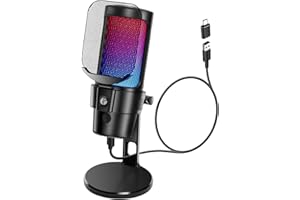VCOM USB Microphone for PC, RGB Gaming Mic with Mute Button, Pop Filter, Shock Mount, Gain Knob, Condenser Microphones for Gaming, Podcast, Streaming, Recording