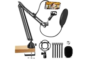 Mikrofon Arm, QCen Mikrofonständer mit popschutz, 5/8" bis 3/8" Adapter, Stoßdämpfer, Windschutz, Einstellbare Mikrofon Arm für Blue Yeti, Broadcast, Studio, Programm, Aufnahme