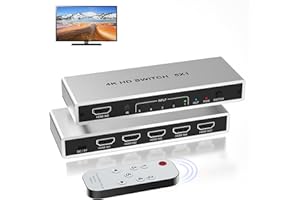 ARLEEDYN 4K HDMI Switch 5 in 1 Out HDMI Switch HDMI Splitter 5 Port - Aluminium HDMI 2.0 Switch mit Fernbedienung, HDR, Dolby, HDCP 2.2 CEC VRR, für PS4/PS3, Xbox, Apple TV