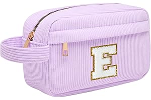TOOZEN Borsa per cosmetici per donna Personalizzata Iniziale, Pochette Trucchi Viaggio con Tasca Interna, Trousse Trucchi Organizer Cosmetici, Regalo Compleanno Natale Ideale per Donne Ragazze Amic Viola E