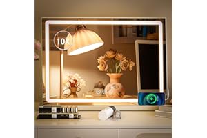 Guanglai Hollywood Vanity Mirror with Lights, Large Hollywood Mirror, Lighted Vanity Dressing Table Mirrors with Touchscreen 3 Color Lighting Modes, USB Charging Port,800X550mm (White)