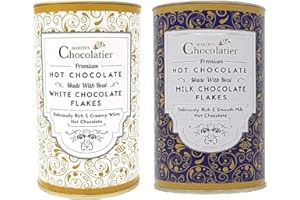 Martins Chocolatier Hot Chocolate Flakes | 2 Pack | Milk Chocolate & White Chocolate | Made with Crushed Belgian Chocolate Flakes | Luxury Drinking Chocolate