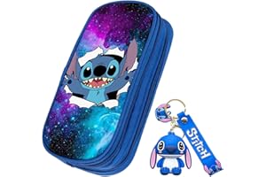 Gugatad Estuche Stit Azul,Estuche Stit Niña+Llavero Azul,Stit Estuche Escolar Niña,Caja de Lápices de Gran Capacidad de Doble Capa,Bolsas de Almacenamiento para Hogar y Oficina