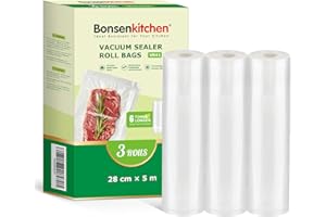 ‎BONSENKITCHEN Bonsenkitchen Vakuumrollen 3 Rollen 28 cm x 5 m Vakuumierfolie - Profi Vakuumbeutel für Lebensmittel Vakuumiergerät, Kochfest und Sous Vide Gefrierbeutel, BPA-frei, VB41