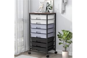 SYKIARIOL 8 Drawers Rolling Storage Trolley, Utility Storage Cart on Lockable Wheels with Plastic Drawers, Multipurpose Mobile Organizer Unit for Living Room,Bedroom,School,Beauty, Gray