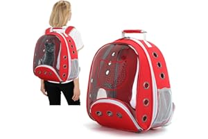 PETCUTE Mochila para Gatos,Transpirable Mascotas Mochila para Gato y Perro pequeño hasta 7kg, Cápsula Espacial Mochila para Mascotas con Cinturón de Seguridad Interno para Viajes Rojo Oscuro