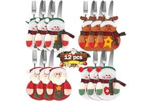 HUHUDAY 12 PCS Bolsita para Cubiertos de Navidad, Santa Claus Adornos Navidad, Papa Noel Cubiertos Tenedores Bolsas para Decoración Navidad Cena Mesa, Decoracion Navidad hogar, Natal Decoração