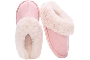 Auranso Ladies Slippers Fluffy Lined Warm Slippers Women Non Slip Cosy House Shoes for Indoor and Outdoor