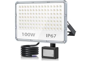 TASINUO Faretto con Sensore di Movimento 100W, 10000LM Faro LED Esterno con Sensore Movimento, 7000K Faretto LED da Esterno, Impermeabile IP67 Applique da Esterno per Giardino, Terrazza, Garage