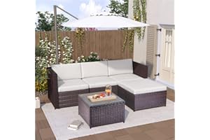 HEEM Garden Corner Sofa rattan Garden Outdoor Furniture Patio Set with Glass Coffee Table Garden Entertaining Set Garden Rattan Furniture Lounge Set (Brown)