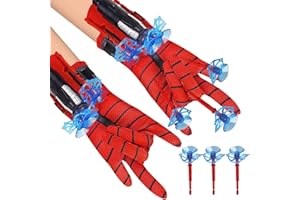 Sudwasi 16Pcs Spider Web Shooters for Kids,Spider Web Shooter with Gloves,Spider Launcher Gloves Wrist Toys,Plastic Web Shooter for Spider Theme, for Boys Girls