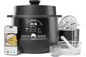 NEWLUX - Olla Eléctrica 6L SmartChef V600 (1200W), Robot de cocina con 4 niveles de presión (90Kpa) y 17 Programas. Olla Programable 24h con Vaporera 2 Niveles | F. Freír y Limpieza Automática, Negro