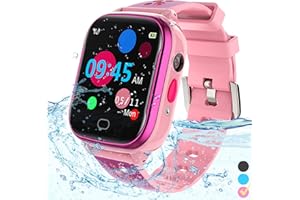 FRLONE Kinder-Smartwatch Telefon – IP67 wasserdichte Smartwatch Jungen Mädchen mit Touchscreen 5 Spiele Kamera Alarm SOS Anruf – Digital Armbanduhr für 3-13 Jahre Kinder Geburtstagsgeschenk (Rosa)