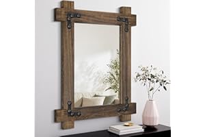 LZUSO Farmhouse Wood Wall Mirror Rustic Vintage Rectangle Mirrors Large Decor Mirror for Wall Home Living Room Bathroom Bedroom Entryway 26"x18" Vintage Brown Large