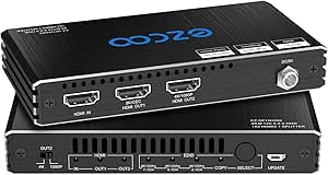 4K 120Hz HDMI 2.1 Splitter 1 in 2 Out 8K 60Hz VRR CEC HDCP2.3 HDR10 48Gbps 8KUHD D-olby Vision Atmos Scaler 4K EDID 1080P Dual Monitors HDMI 2.1 Splitter 1X2 for PS5,SkyQQuick Xbox