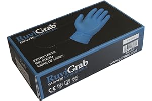Ruvigrab - Guantes desechables de Nitrilo azul | caja guantes nitrilo 100 unidades | Guantes certificados EN374-5 EN374-1 químicos | Libre de Látex | guantes nitrilo azul sin polvo