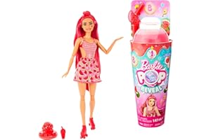 Lalka Barbie Pop Reveal z owocowej serii, motyw zgniecionego arbuza z 8 niespodziankami, w tym zwierzątka i akcesoria, śluz, zmiana zapachu i kolor HNW43