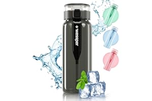 Wessper Tritanowa Butelka Filtrująca na Wodę BPA-free z filtrem 680 ml | Szara Sportowa Butelka na Wodę | Szczelna Sportowa Butelka na Rower do Szkoły Dzieci Fitnessu Jogi | Filtr z Węgla Aktywnego