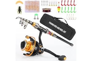 ATPWONZ Fishing Rod Reel Combos,1.8m Metal Rod 3000 Spinning Reel Fishing Reel Bag Lures Line Hooks Set Fishing Rod Set, Fishing Starter Kit for River Fishing
