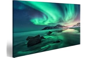 Picture on Canvas Aurora Northern Lights Lofoten Islands Norway Sky Polar Lights Nature Canvas Picture Wall Picture Prime Pictures for Living Room etc.